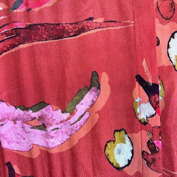 Women's Soft Surroundings Red Watercolor Floral Viscose Colllared Midi Dress Sm - Picture 3 of 13